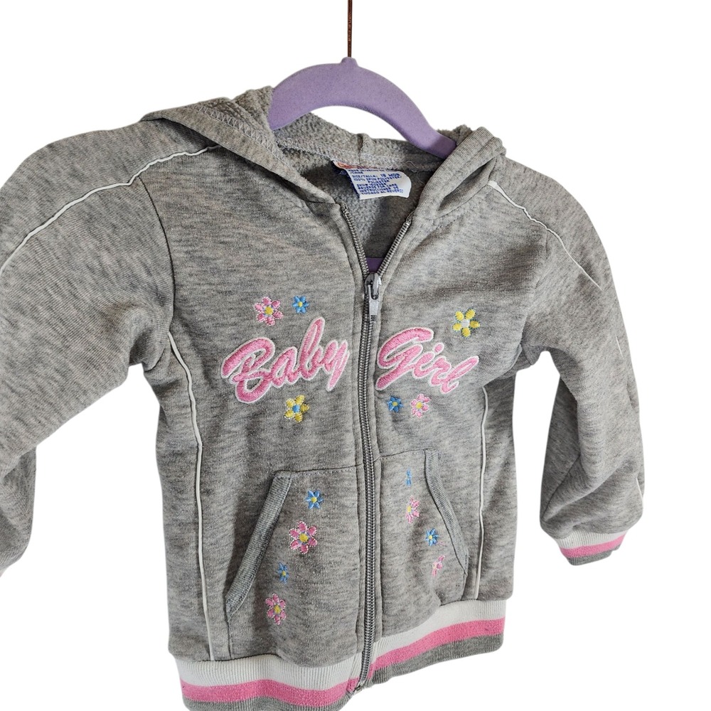 Vintage Double Trouble Gray Baby Girl Embroidered‎ Floral Hoodie Zip 18 Mths - Picture 6 of 6
